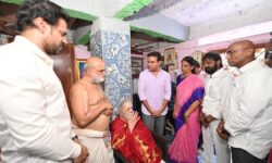 BRS leaders led by KTR visit Chilkur Balaji Temple chief priest Rangarajan